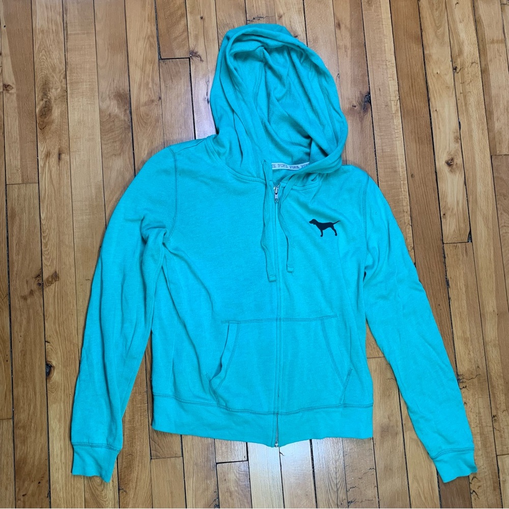 Victoria Secret Pink Hoodie Women’s Small Light Green Jacket Sweatshirt Spellout